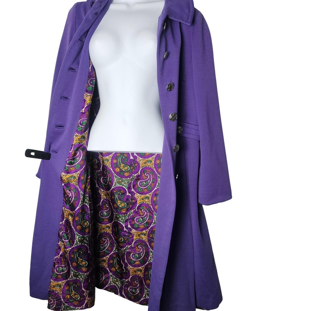 VTG Handmade Purple Trench Coat Paisley Lined Mod Boho Retro Statement Jacket‎